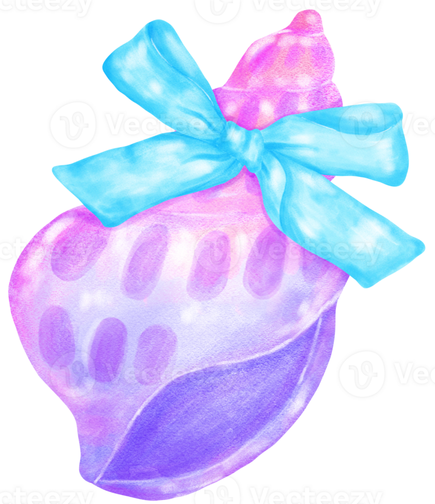 Coquette Seashell Watercolor, Pastel Pink and Purple Conch Shell with Blue Bow for Summer, Beach, and Coastal Design png