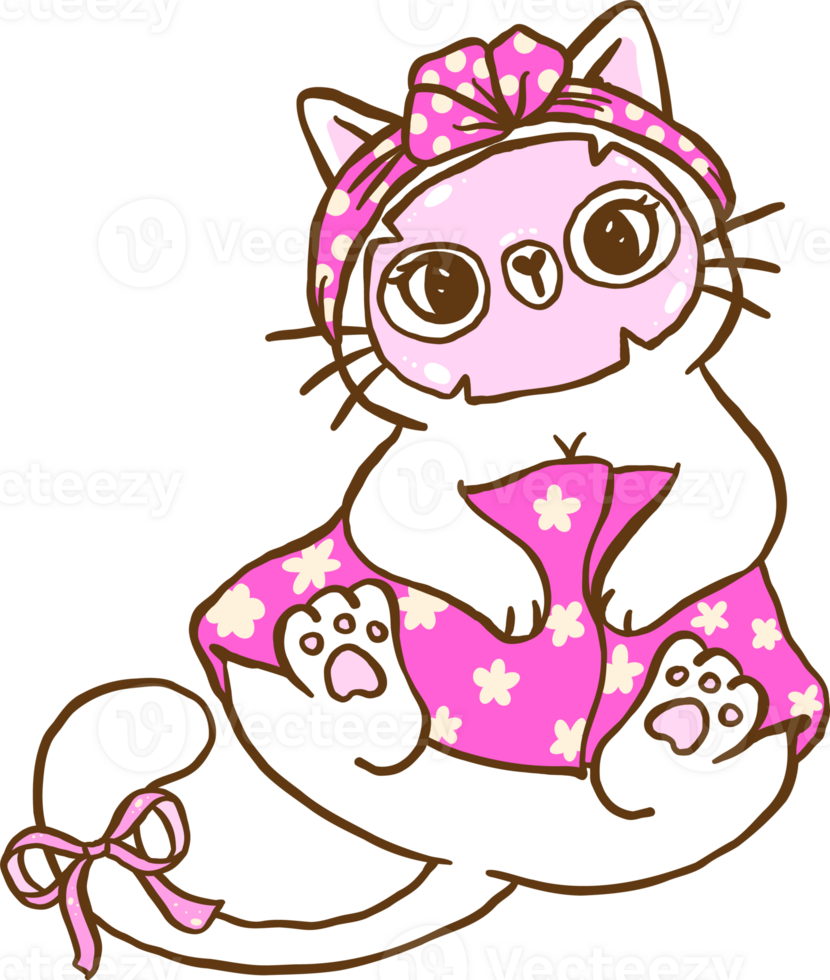 Cute Retro Self Love Cat doing Spa and face mask Cartoon Doodle Hand Drawn png