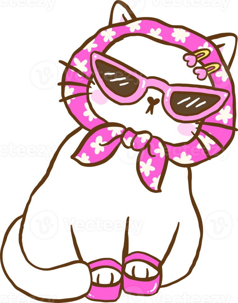 Retro Self Love Cat wearing high heels and sassy glasses Cartoon Doodle Hand Drawn png