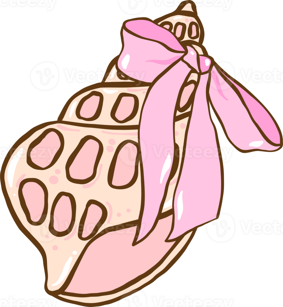 Coquette Seashell Conch Shell with Pink Ribbon bow Pastel Summer png