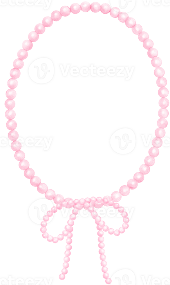 Pink Pearl Frame Oval Shape with ribbon bow watercolor png