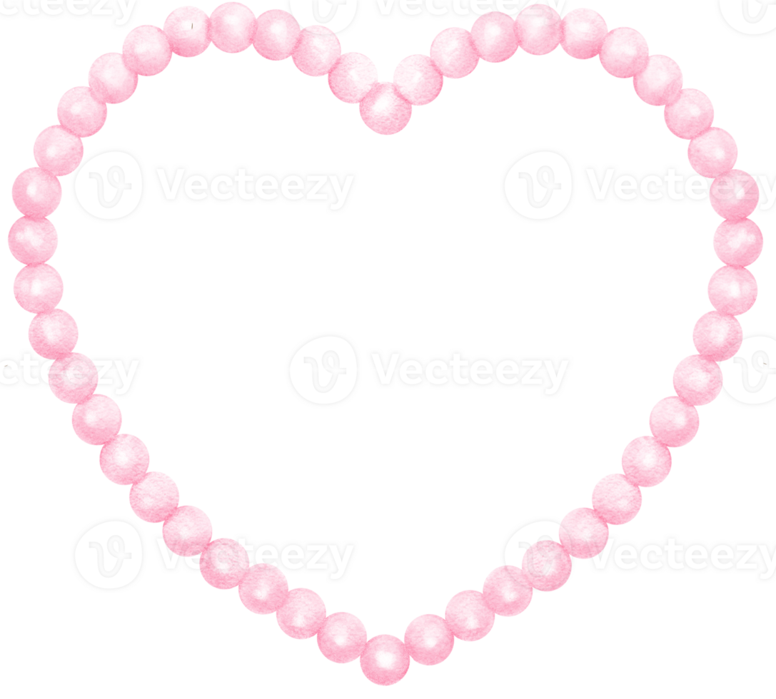 Retro Pink Pearl Frame Heart Shape watercolor png
