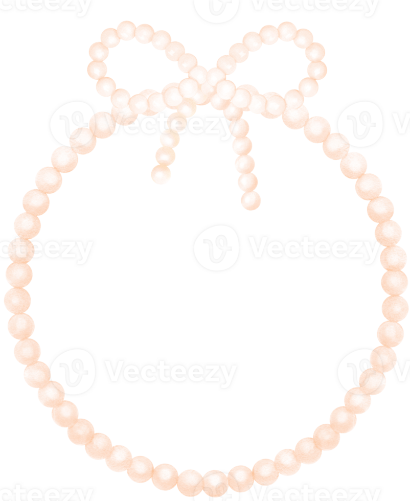 Cute White Pearl Frame Circle shape with ribbon bow watercolor png