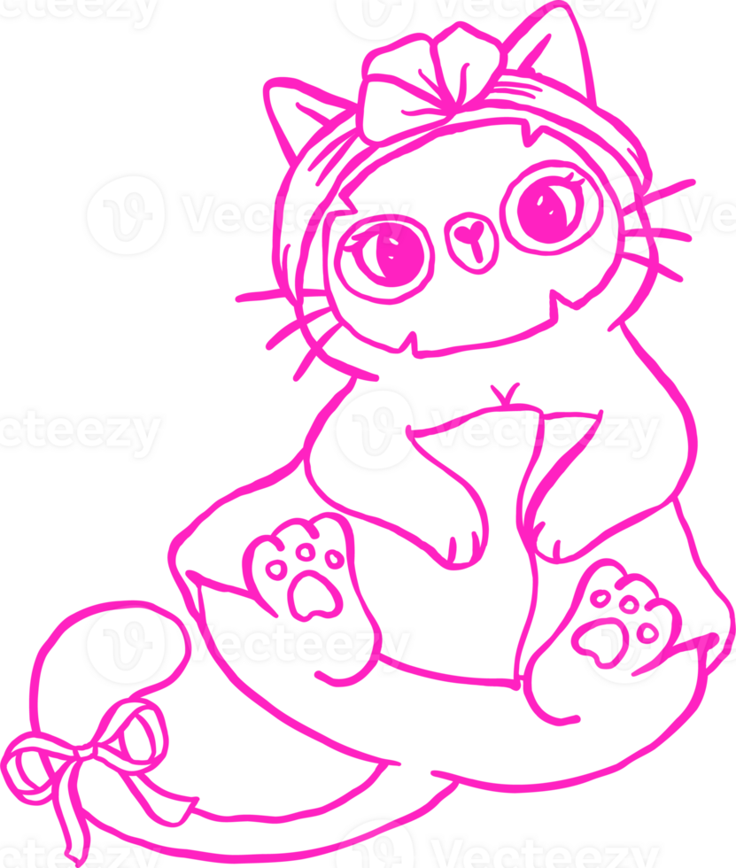 Cute Girly Self Love Cat Outline in Bathrobe Pampering Spa Face Cartoon Doodle Hand Drawn png