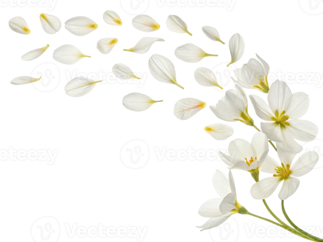 Beautiful primrose flowers gracefully scatter their delicate petals, creating serene and enchanting atmosphere png