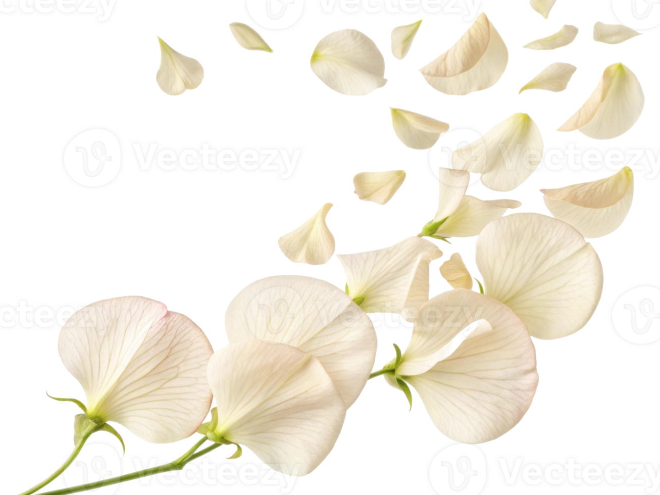 Cascade of sweet pea flowers gracefully falls, showcasing their delicate beauty and soft hues in serene display png
