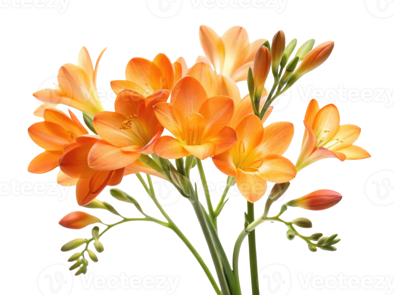 Freesia flowers bloom in vibrant orange hues, creating stunning display of beauty and elegance that brightens any space png