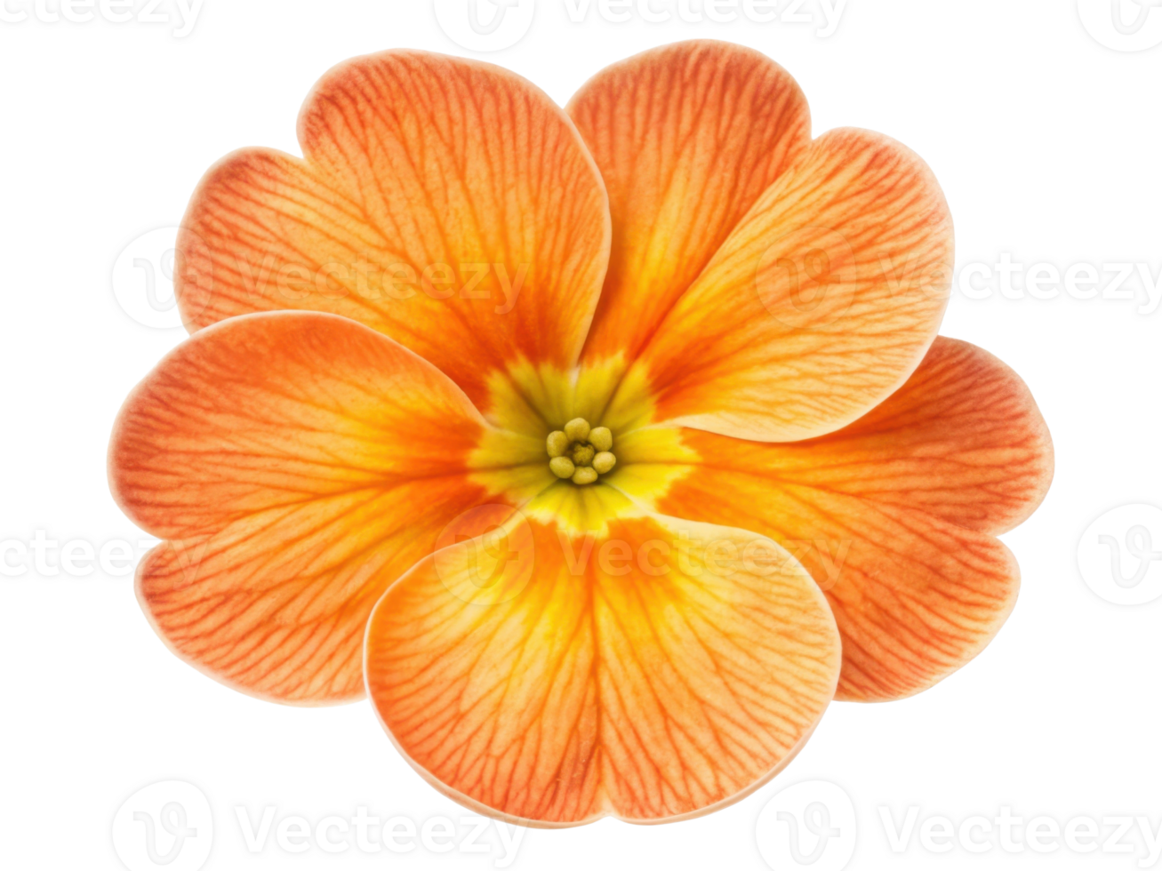 Vibrant primrose flower showcases delicate orange petals with intricate veining and cheerful yellow center, radiating beauty and warmth png