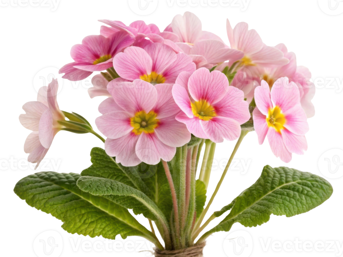 Primrose flowers bloom beautifully with delicate pink petals and vibrant yellow centers, creating cheerful display of nature charm png