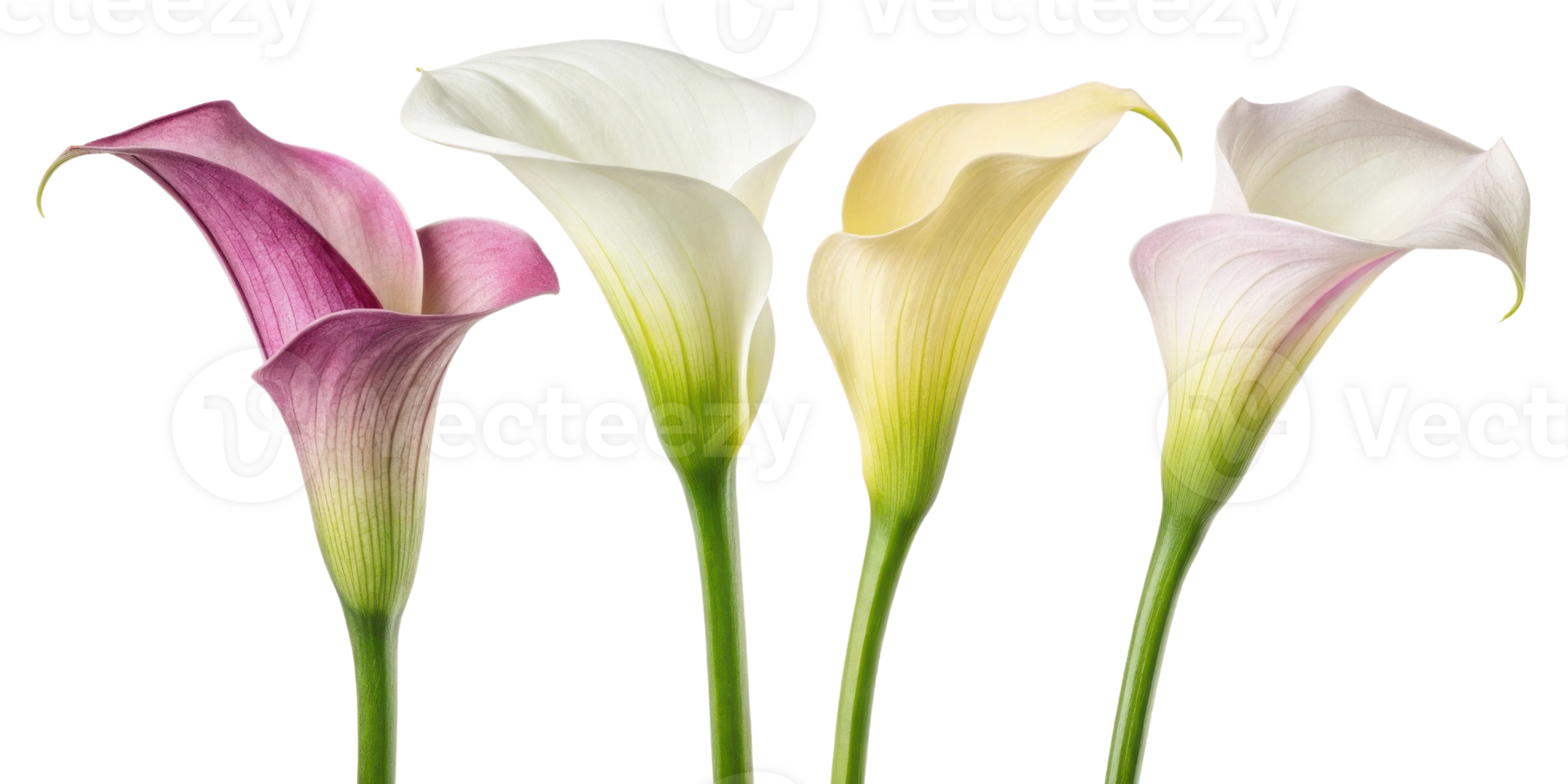 Beautiful calla lilies in various colors showcase their elegant shapes and delicate petals, creating stunning floral display png