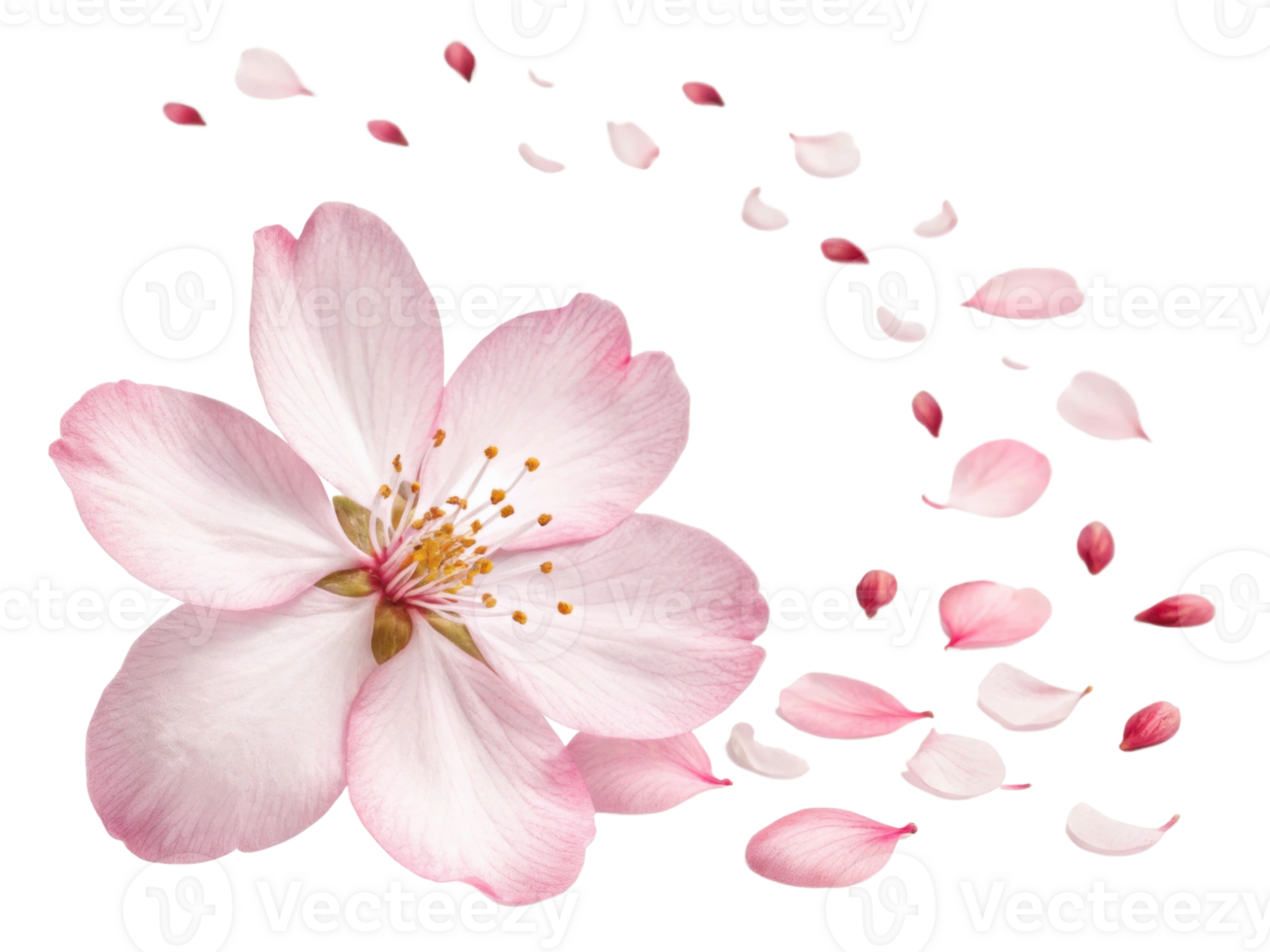 Beautiful cherry blossom flower with delicate pink petals gracefully falling, creating serene and enchanting atmosphere png