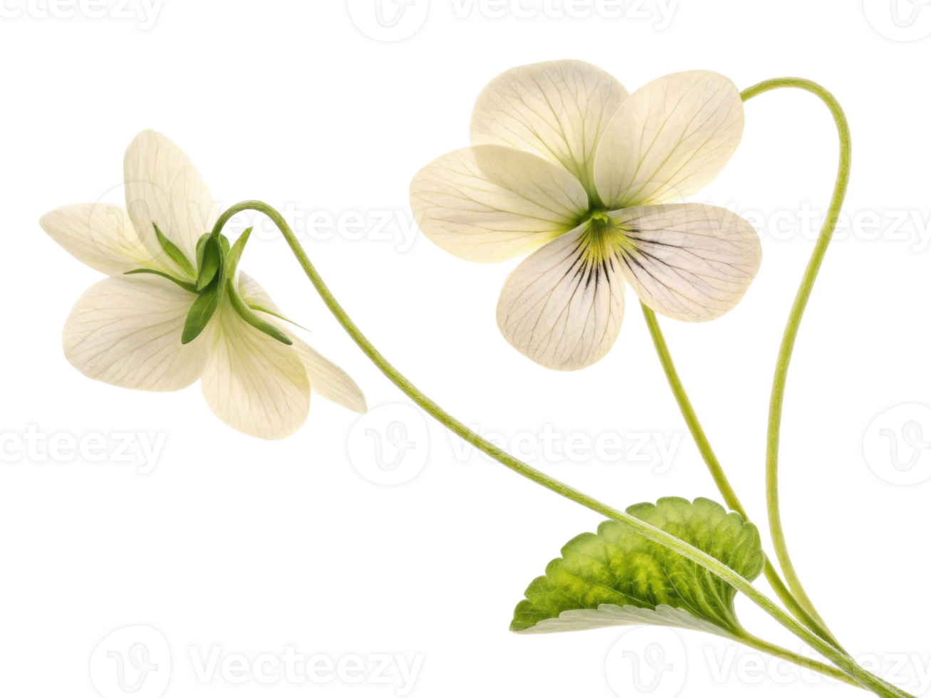 Delicate violets bloom gracefully, showcasing their soft petals and vibrant green leaves, creating serene floral display png