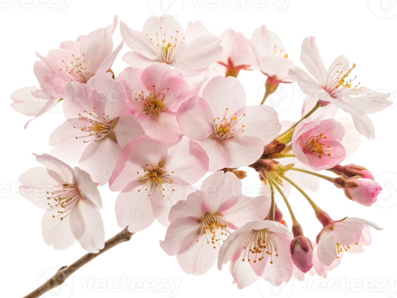 Delicate cherry blossom flowers bloom beautifully, showcasing soft pink petals and intricate details that evoke sense of tranquility and joy png