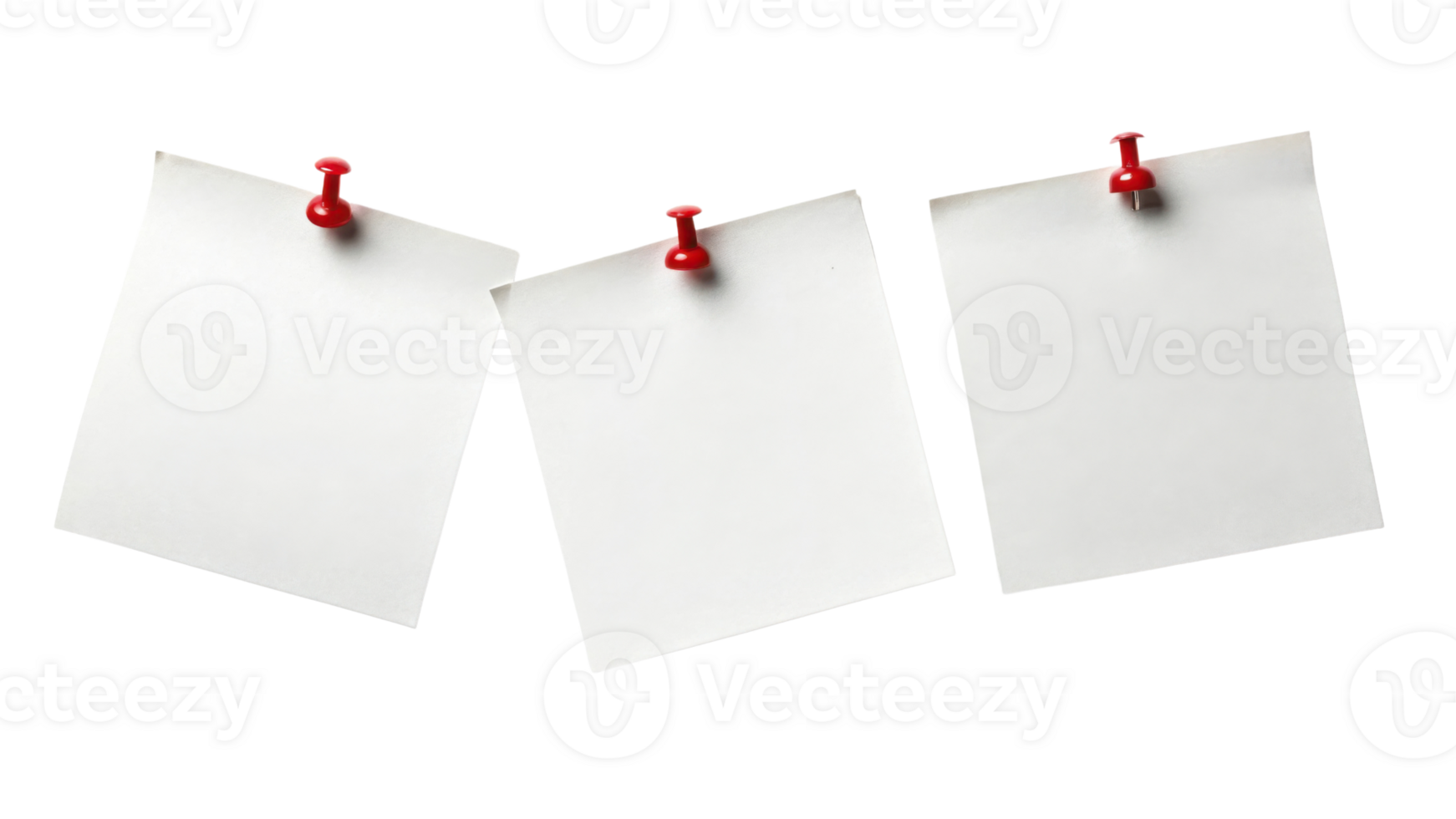 Three blank sticky notes pinned to board create clean and organized space for reminders and ideas png