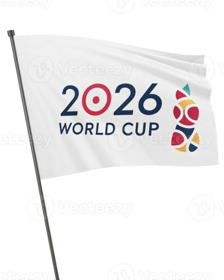 Celebrate excitement of 2026 World Cup with this vibrant flag showcasing event logo and colors, perfect for fans png