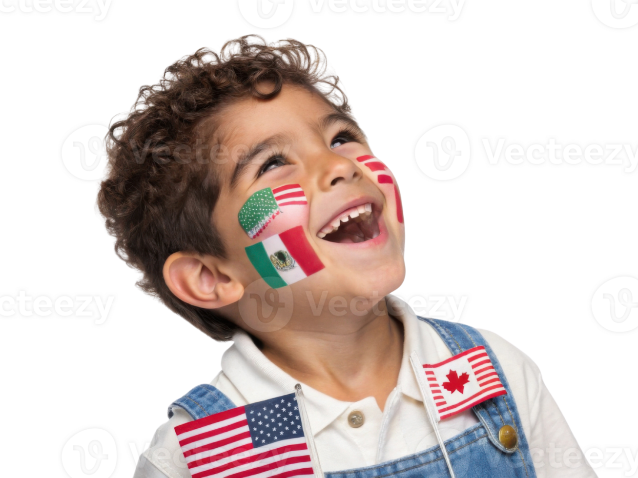Joyful child with painted flags on his face celebrates unity and diversity, embodying spirit of 2026 World Cup png