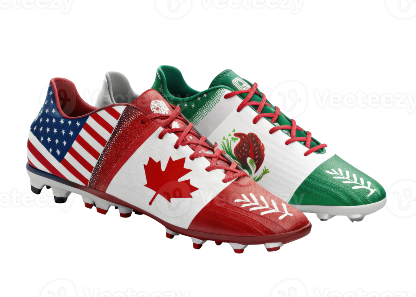 These vibrant soccer cleats showcase flags of Canada and USA, celebrating 2026 World Cup with style and passion png