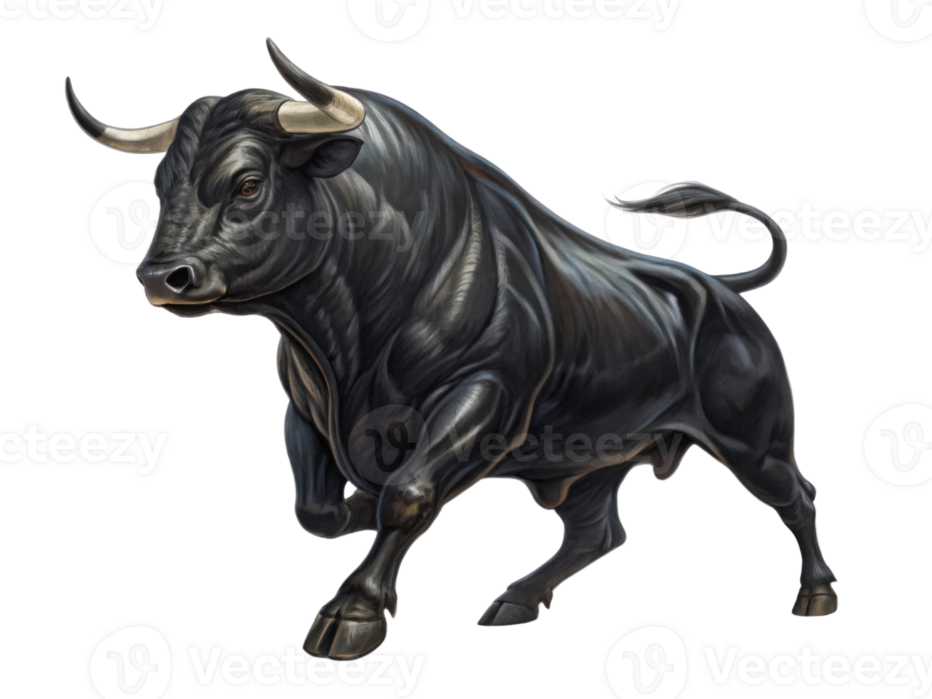 Powerful bull symbolizes strength and determination thriving market environment. This majestic creature embodies spirit of resilience png