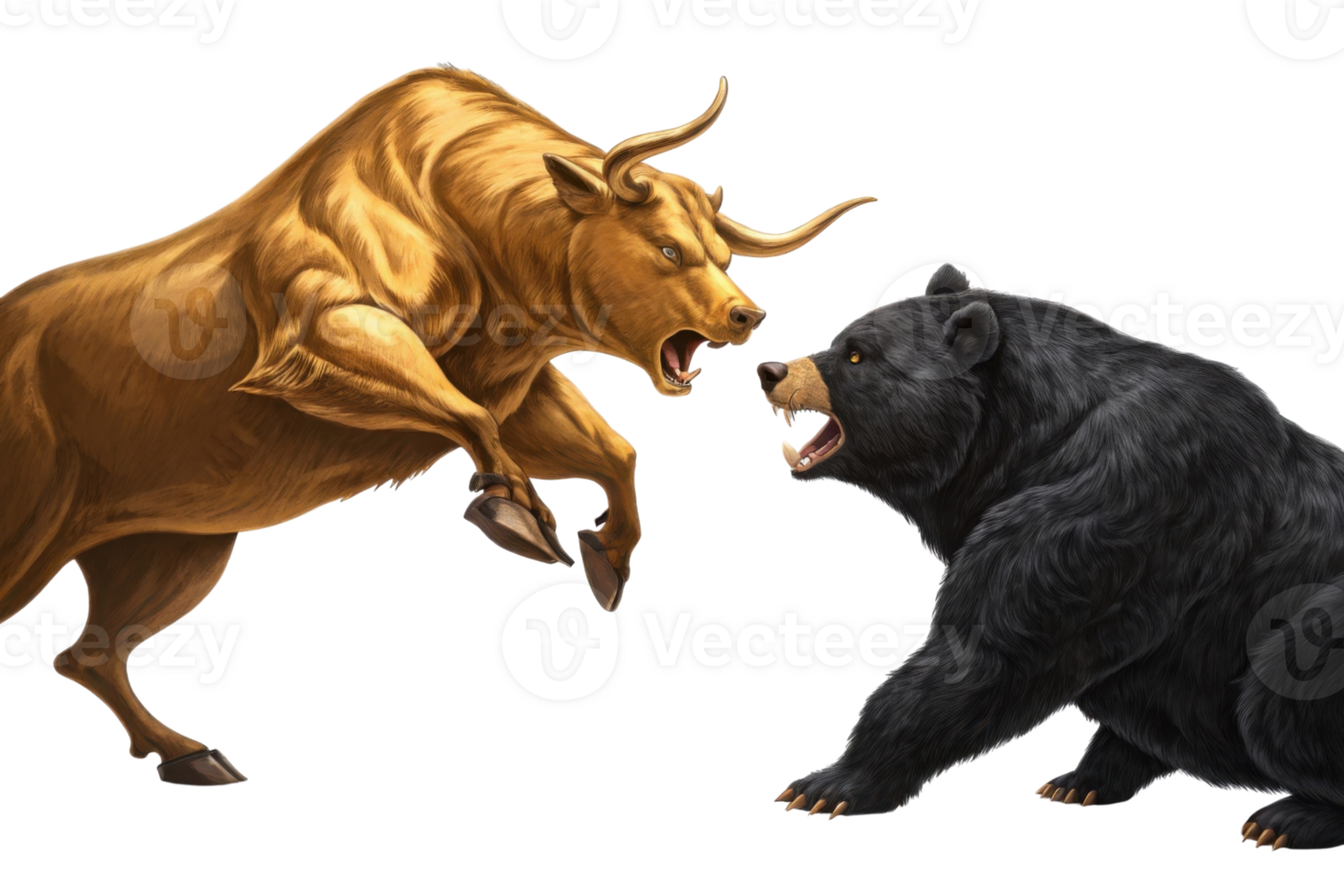 Bull and bear represent dynamic forces of market, showcasing ongoing struggle between rising and falling trends png