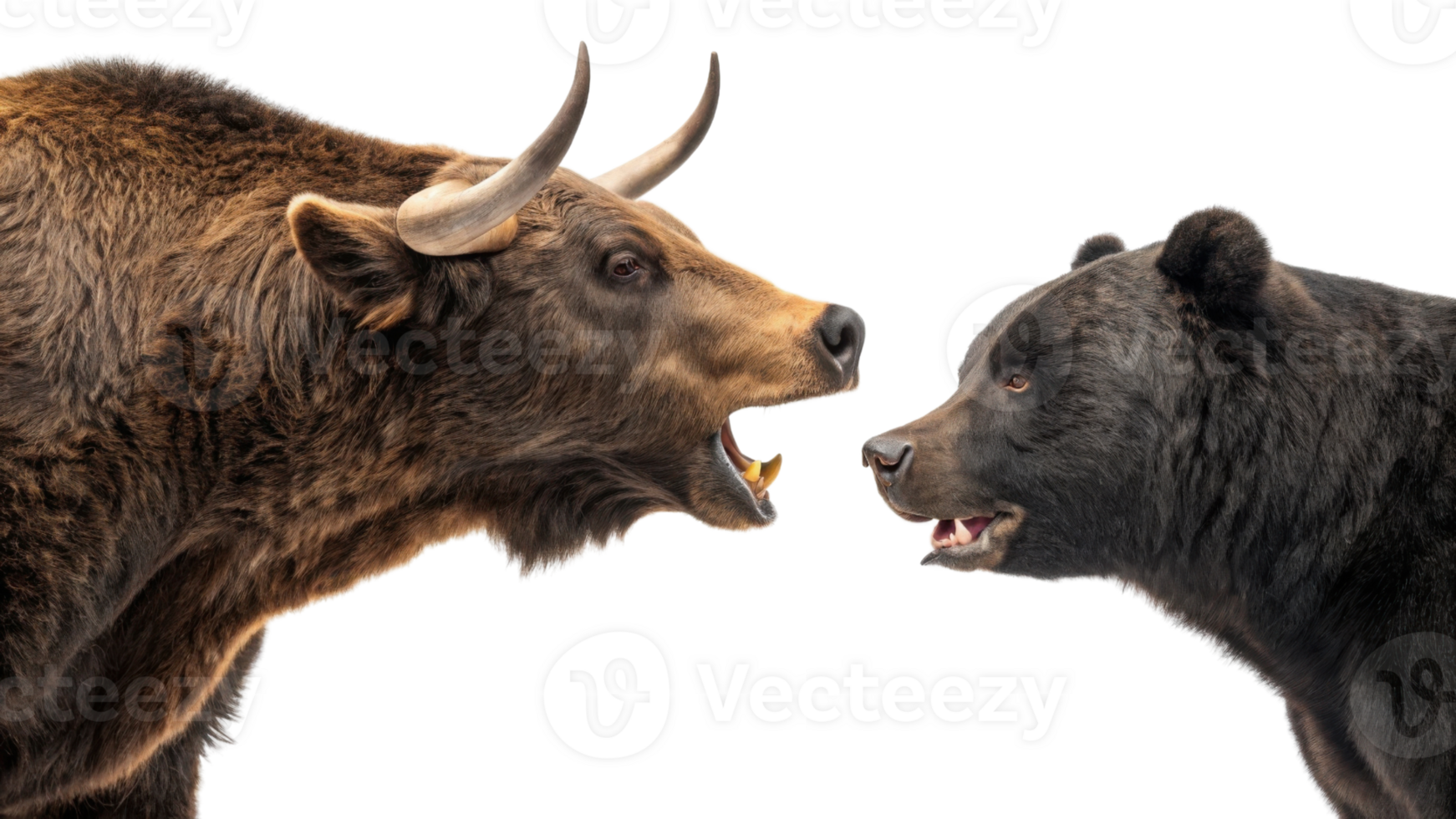 Bull and bear represent contrasting forces in market, showcasing tension between growth and decline png
