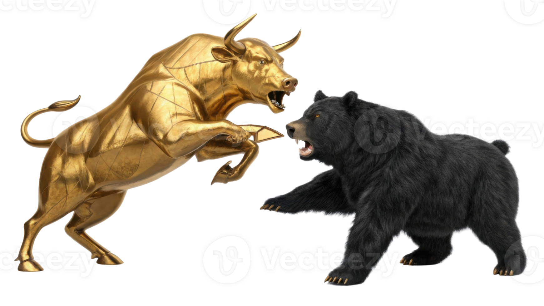 Market is battleground where bull and bear symbolize ongoing struggle between rising and falling trends png