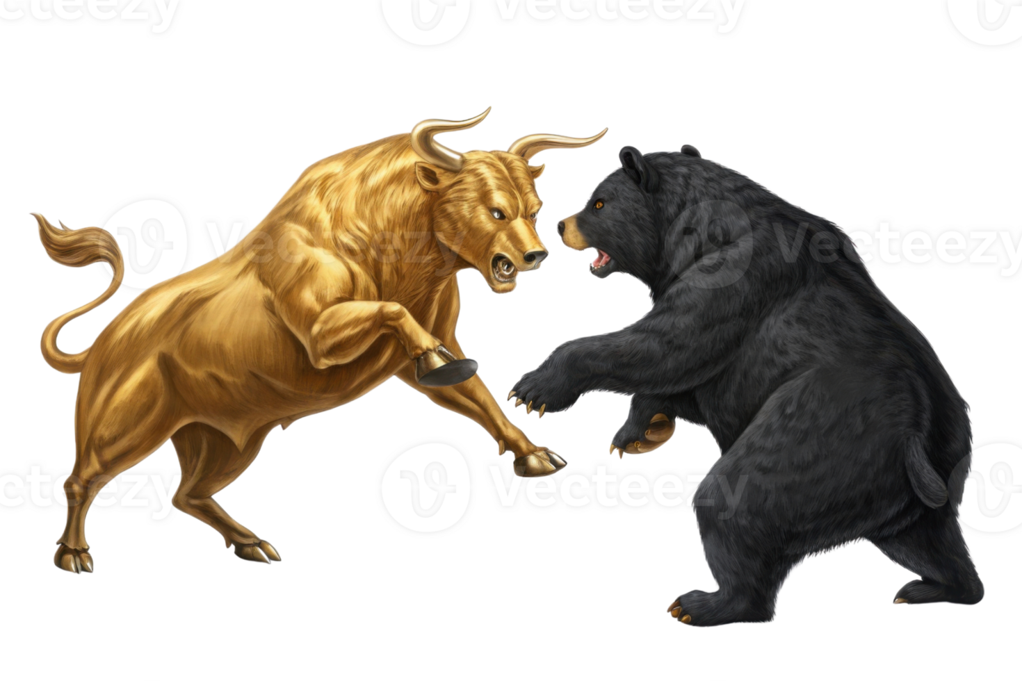 Market often sees fierce battle between bull and bear, symbolizing ongoing struggle for dominance in trading png