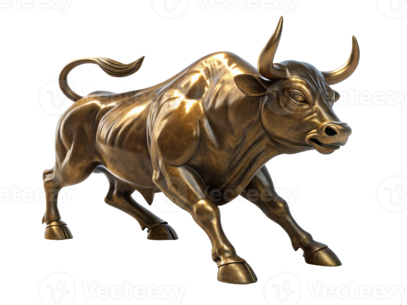 Stunning bronze bull sculpture symbolizes strength and resilience in thriving market environment png