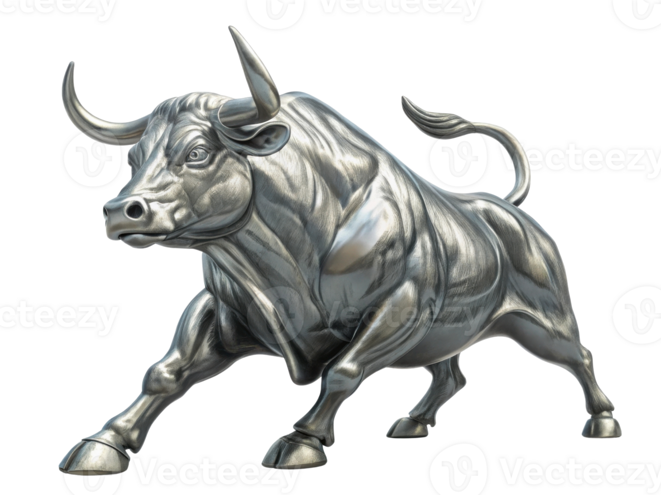 Powerful silver bull symbolizes strength and resilience in market, representing growth and prosperity in financial contexts png