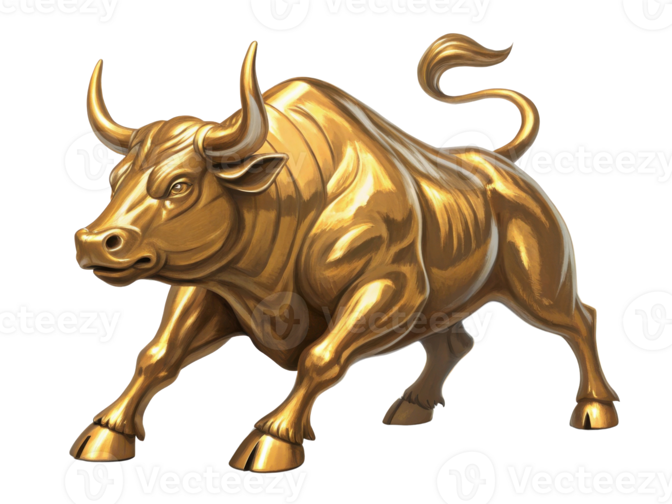 Golden bull symbolizes strength and prosperity in thriving market, representing confidence and growth in financial investments png
