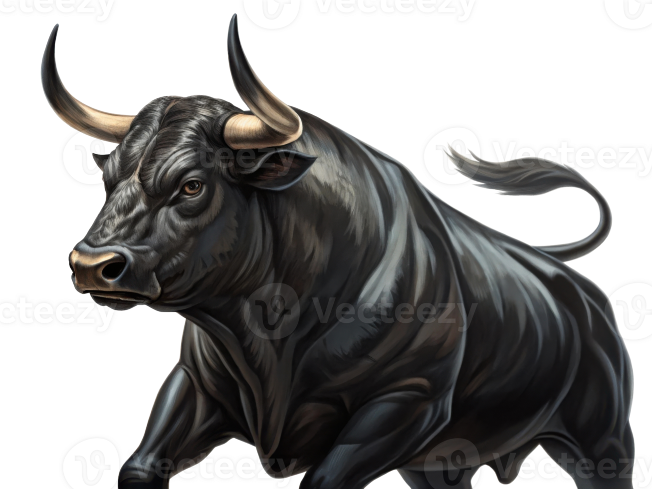 Powerful bull symbolizes strength and determination thriving market environment. This majestic creature embodies spirit of resilience and growth png