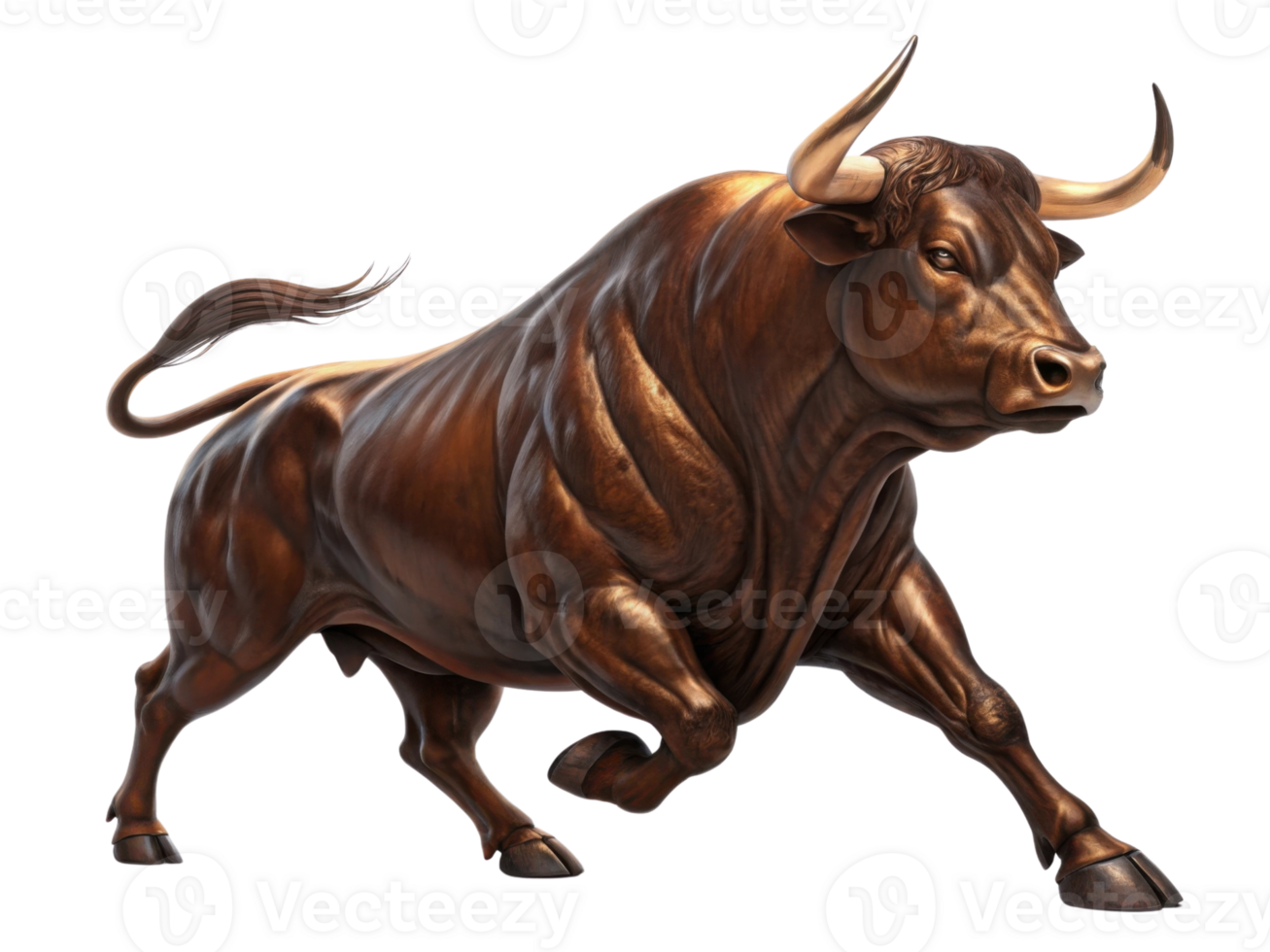 Powerful bull symbolizes strength and determination in vibrant market environment. This majestic creature embodies spirit of growth and prosperity png