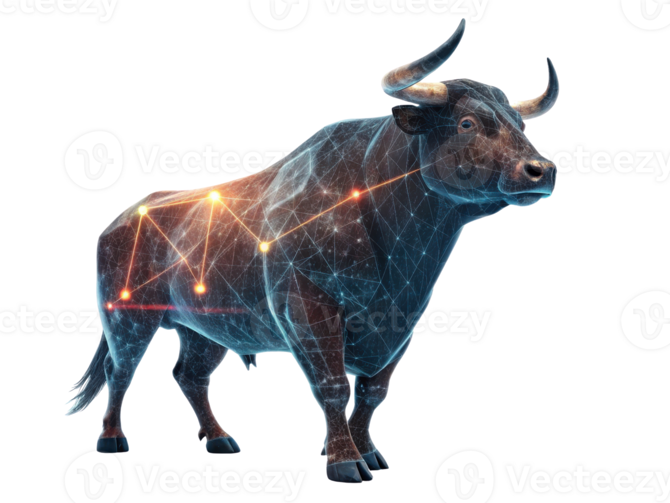 Digital bull represents strength and resilience in thriving market, showcasing connection between tradition and technology png