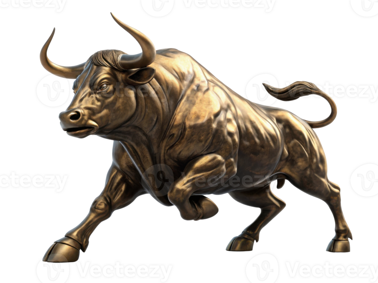 Stunning golden bull symbolizes strength and prosperity in vibrant market, representing bullish trends in finance and investment png