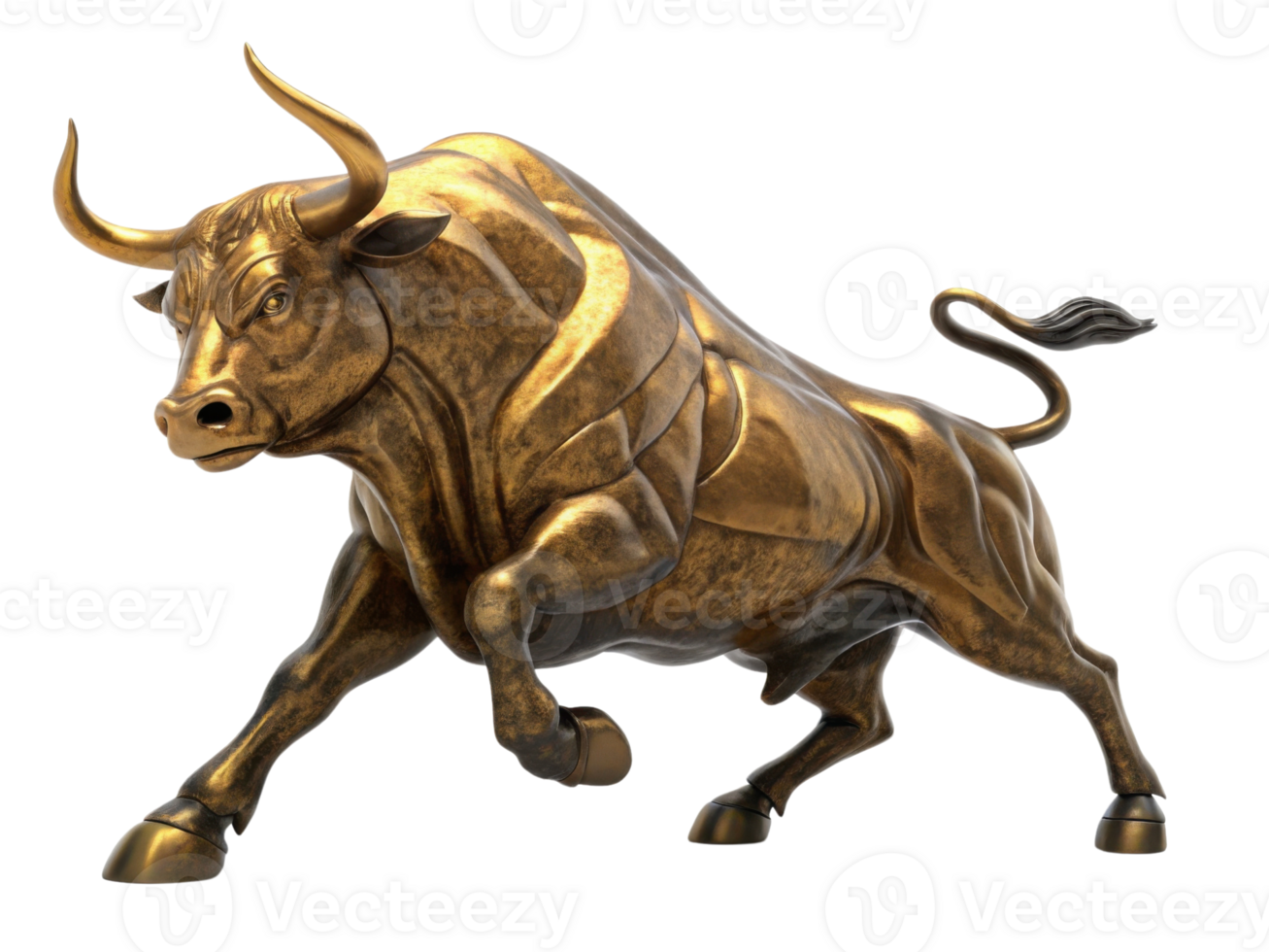Powerful golden bull symbolizes strength and prosperity in thriving market, representing financial growth and optimism png