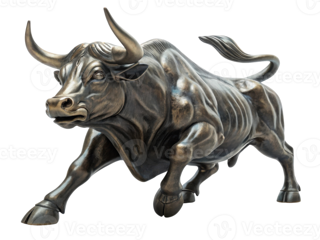 Powerful bull symbolizes strength and resilience in thriving market, representing spirit of growth and prosperity png