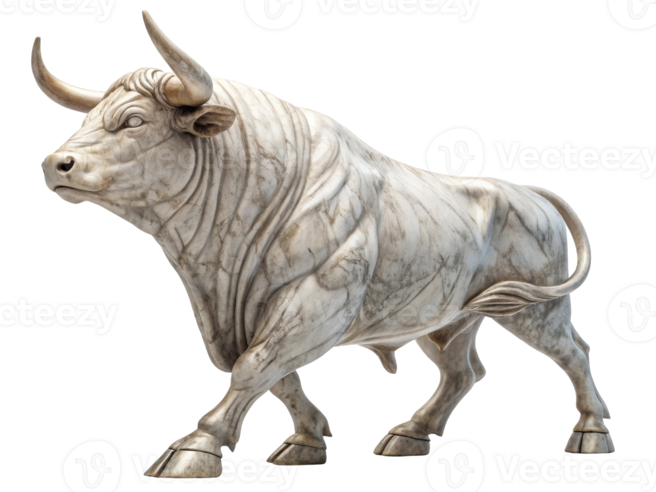 Majestic bull sculpture stands proudly, symbolizing strength and resilience in vibrant market setting png