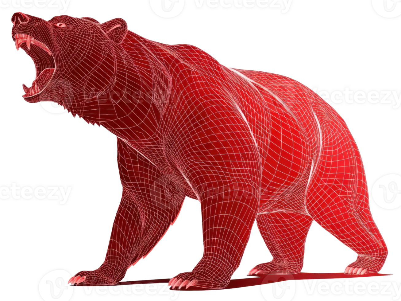 Striking wireframe model of bear stands dynamic pose, showcasing its strength and power stylized manner. intricate design highlights bear muscular png