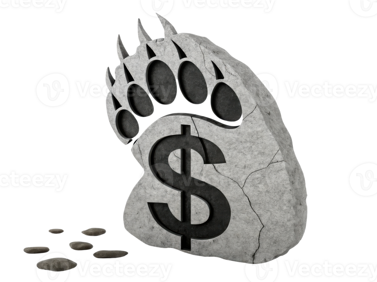 Bear paw print made of stone with dollar sign symbolizes market strength and resilience. This unique design captures essence of financial growth png