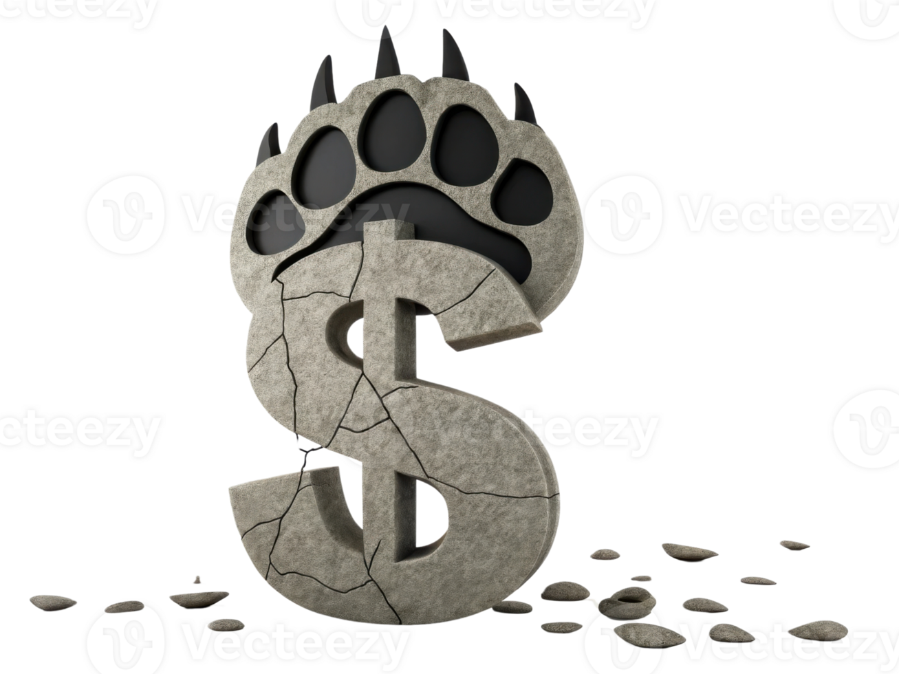 Imposing bear paw crushes dollar sign, symbolizing fierce competition in market and struggle for financial dominance png