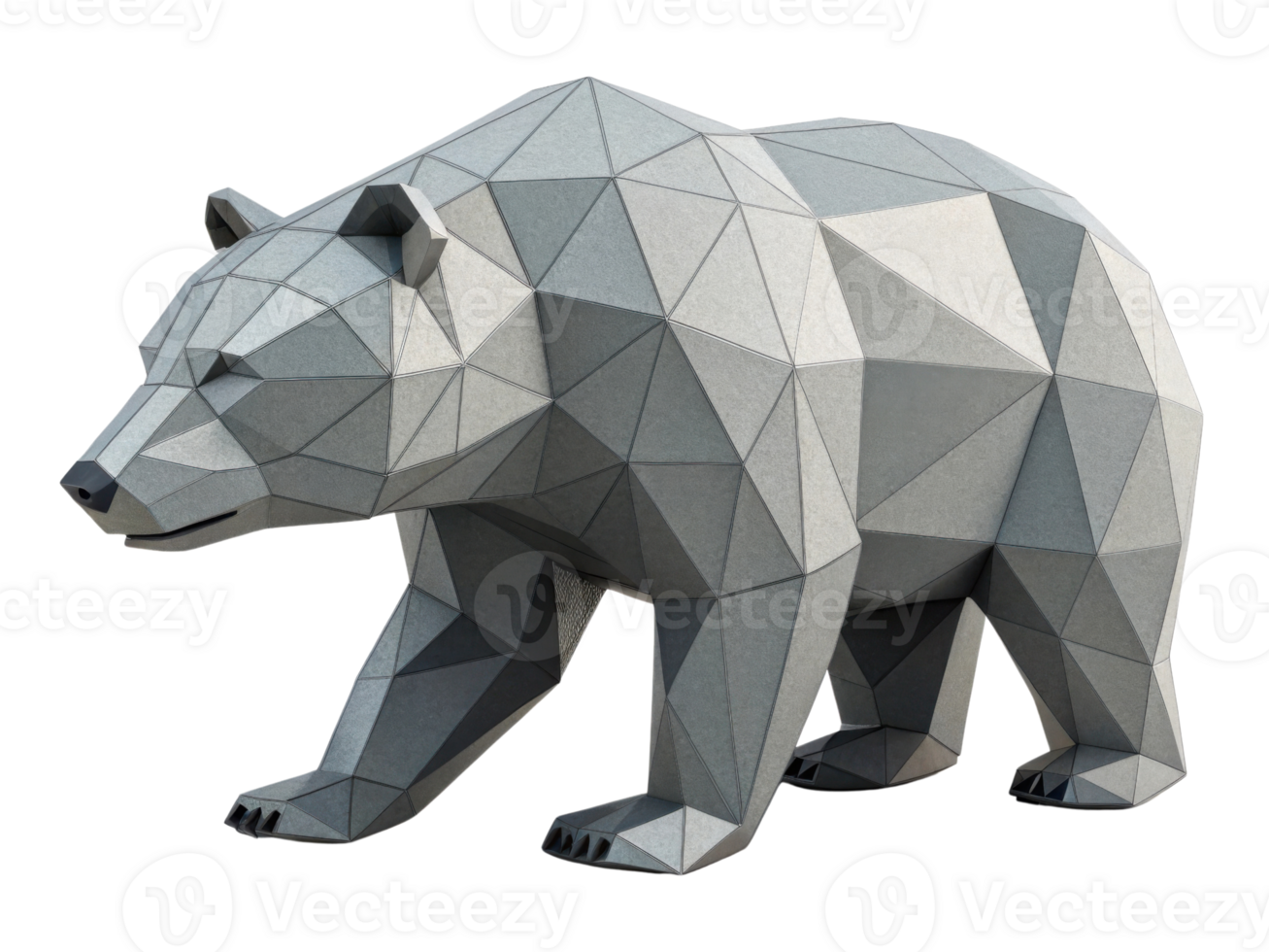 Geometric bear sculpture stands out in modern market setting, showcasing artistic design and creativity png