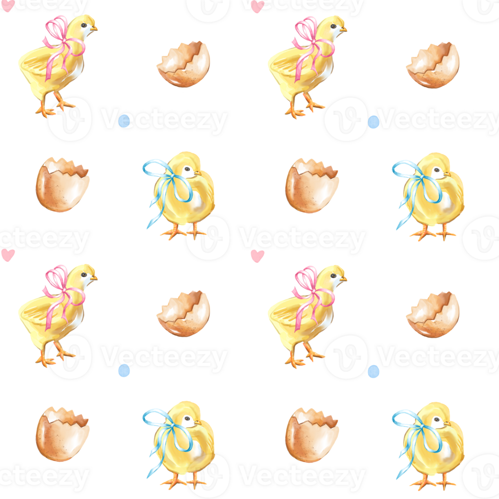 Chicks and eggshells. Watercolor Seamless pattern png