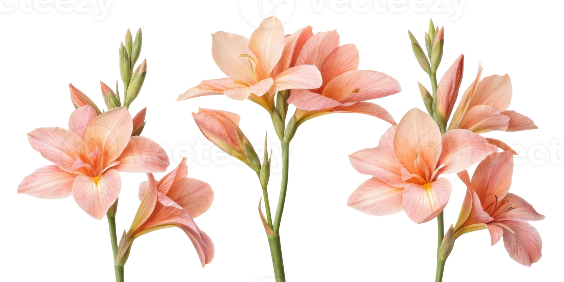 Beautiful canna flowers bloom in soft peach hues, showcasing their delicate petals and vibrant green stems, creating serene atmosphere png