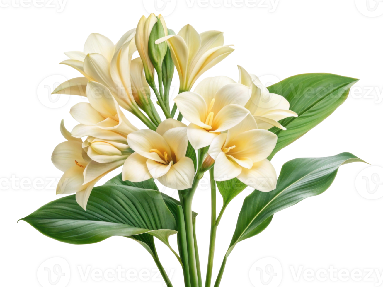 Beautiful canna flower arrangement showcases delicate petals and vibrant green leaves, creating serene and uplifting atmosphere png