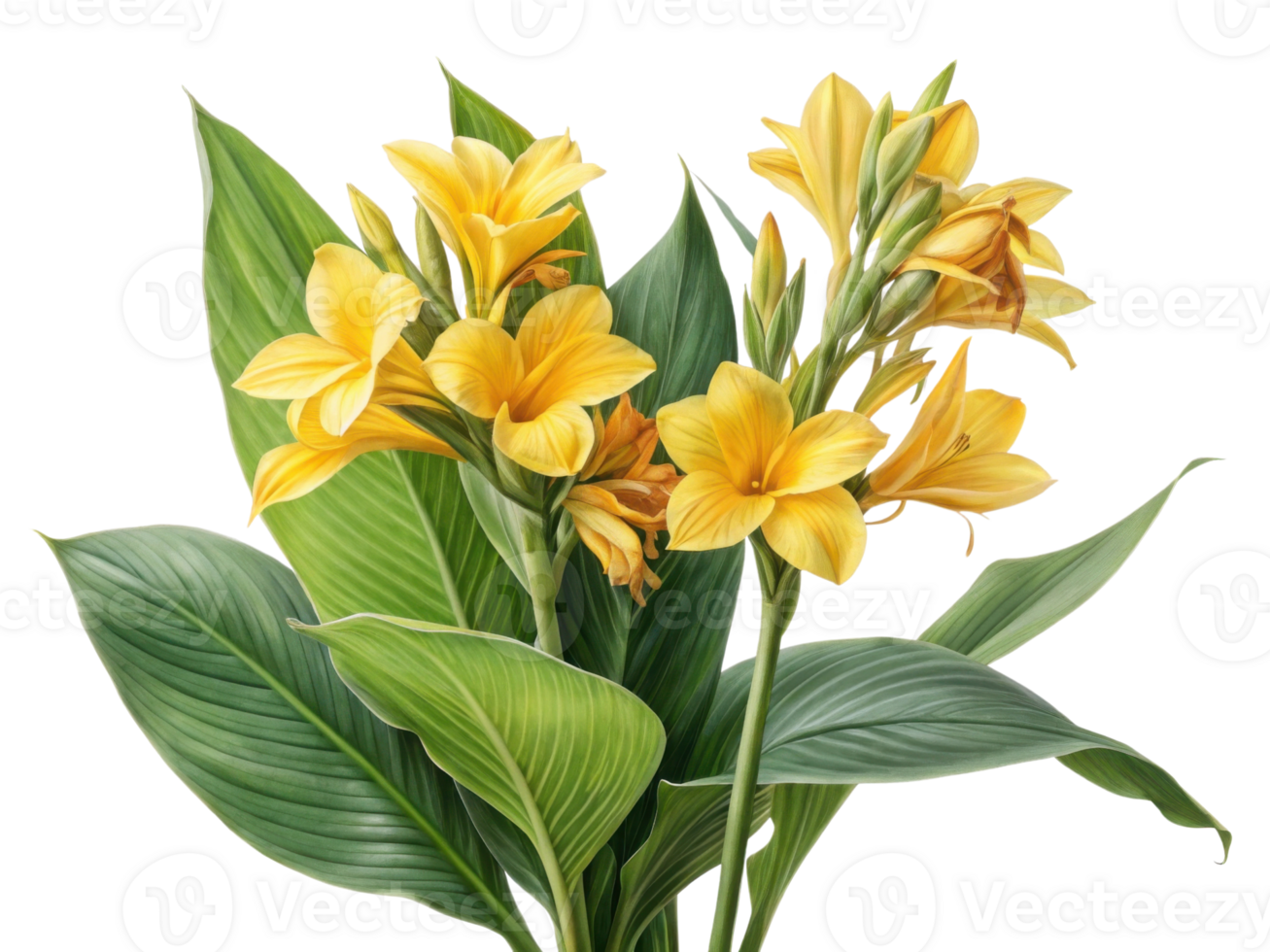 Bright and vibrant canna flowers bloom beautifully among lush green leaves creating stunning display of nature artistry png