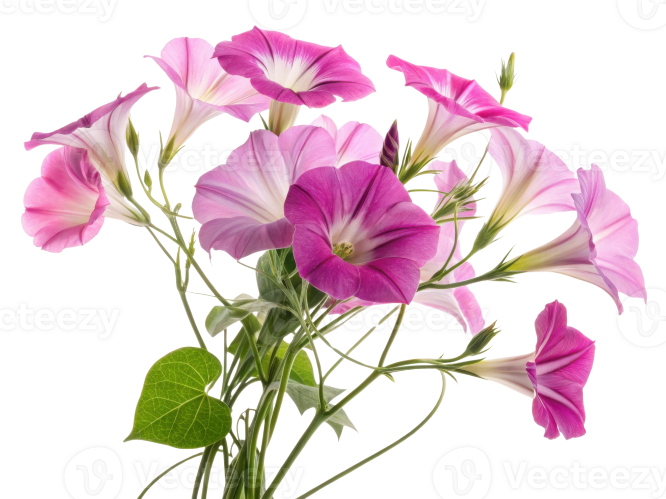 Morning glory flowers bloom beautifully in vibrant shades of pink and white, creating stunning display of nature artistry png