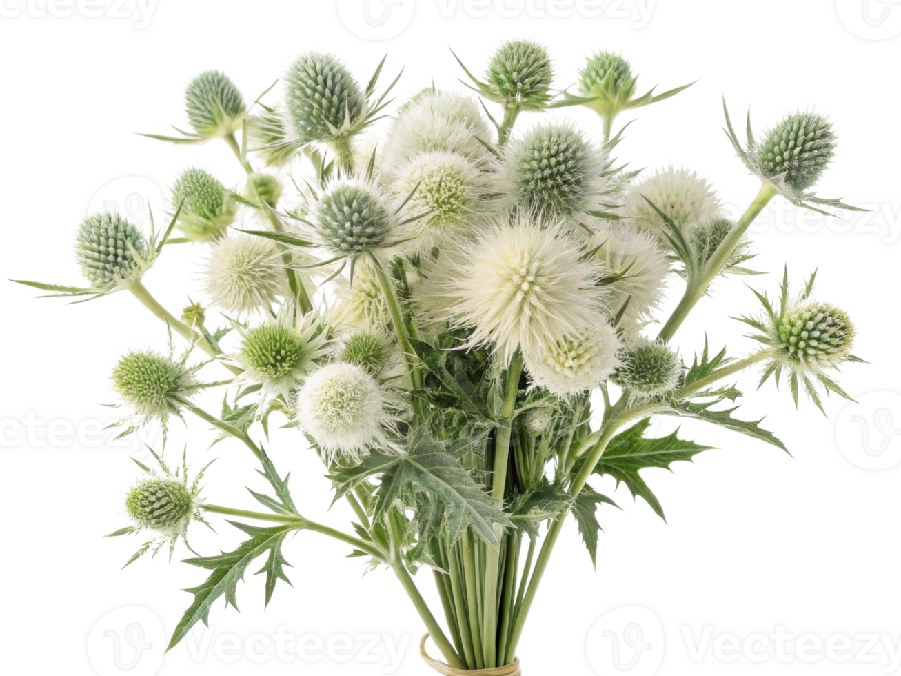 Stunning bouquet of thistle flowers showcases their unique beauty with soft white hues and intricate textures, perfect for any floral arrangement png
