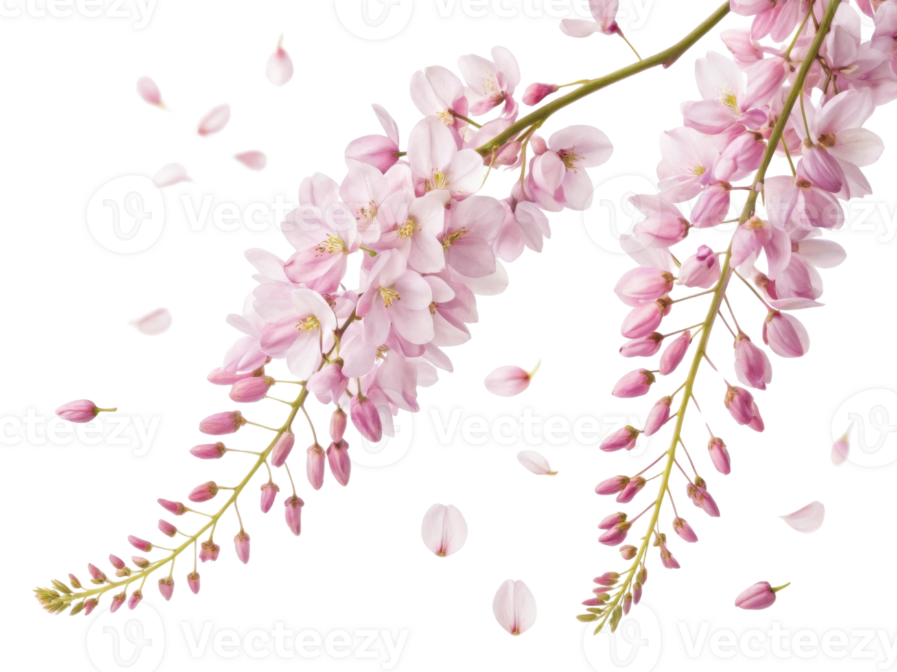 Wisteria flowers bloom gracefully, showcasing delicate petals that create serene atmosphere of beauty and tranquility png