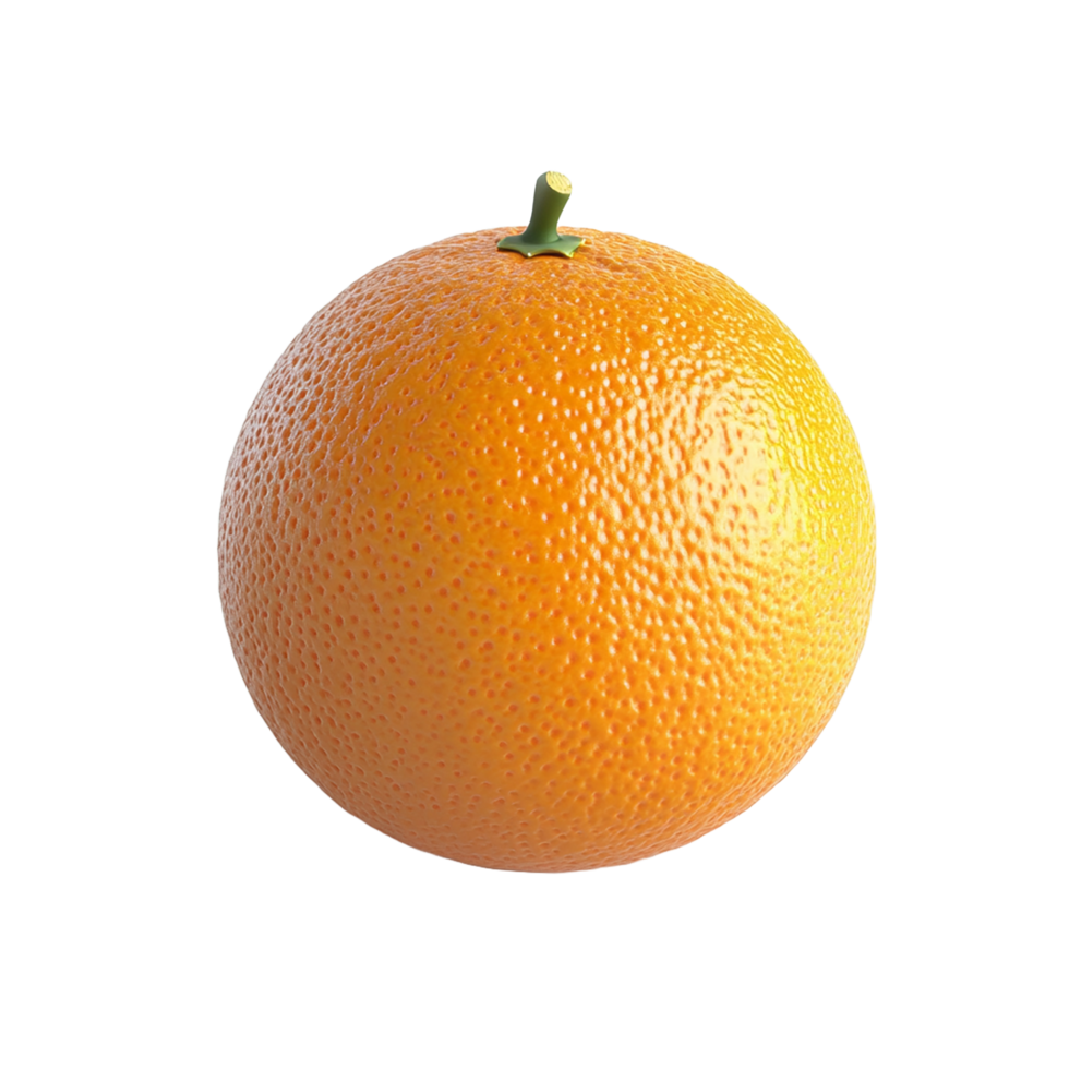 A single round orange with a green stem is displayed on a transparent background png