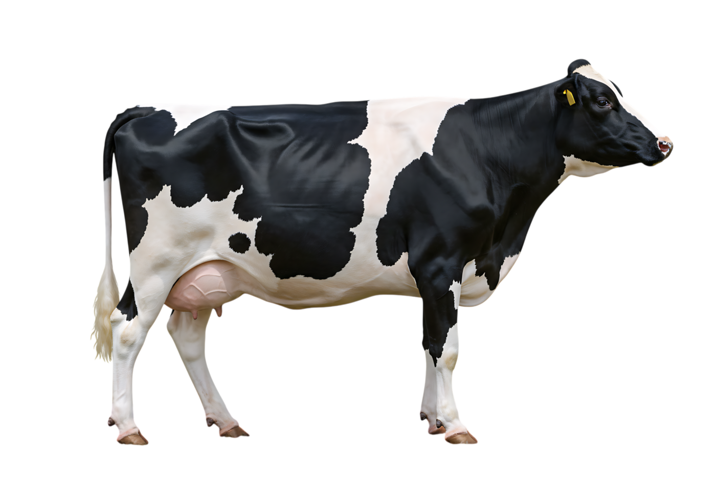 Black and white dairy cow standing side profile png