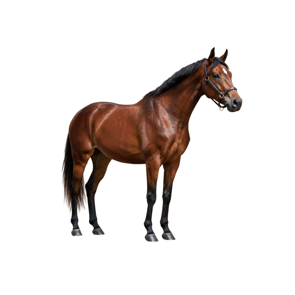 Beautiful brown horse standing. Strong muscular posture, ideal for equestrian, animal, or farm-related visual projects. png